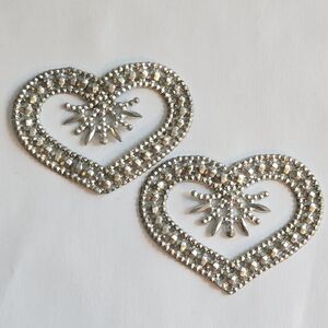 Two heart metal pieces applique for jewelry making art repurpose